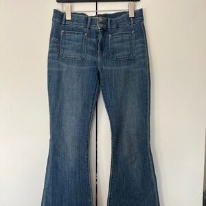 Express BellFlare Jeans Women's 6R Mid Rise, Raw Hem - Denim Color - RN#55285